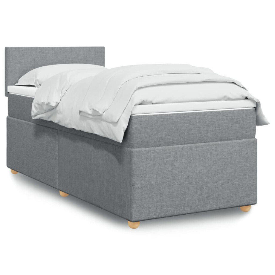 vidaXL Boxspring met matras stof lichtgrijs 100x200 cm vidaXL Boxspring met matras stof lichtgrijs 100x200 cm afbeelding 1