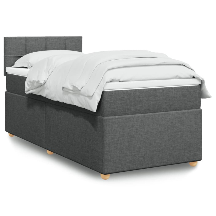 vidaXL Boxspring met matras stof donkergrijs 100x200 cm vidaXL Boxspring met matras stof donkergrijs 100x200 cm afbeelding 1