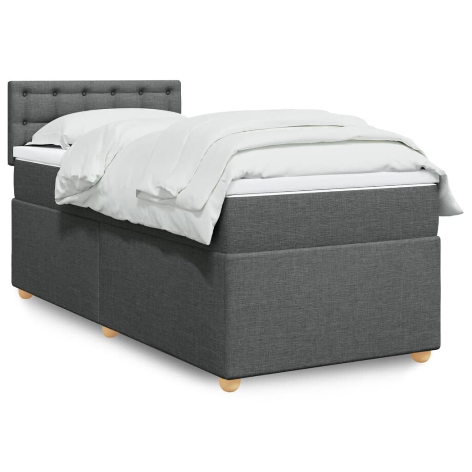 vidaXL Boxspring met matras stof donkergrijs 100x200 cm afbeelding 1
