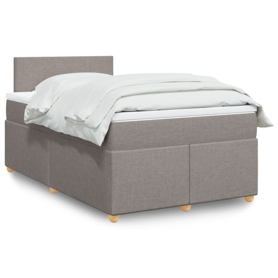 vidaXL Boxspring met matras stof taupe 120x200 cm afbeelding 1