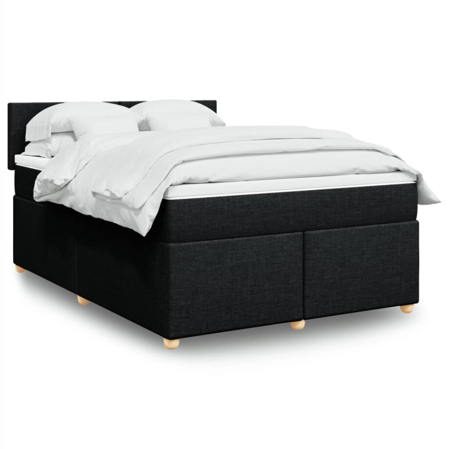 vidaXL Boxspring met matras stof zwart 140x190 cm vidaXL Boxspring met matras stof zwart 140x190 cm afbeelding 1