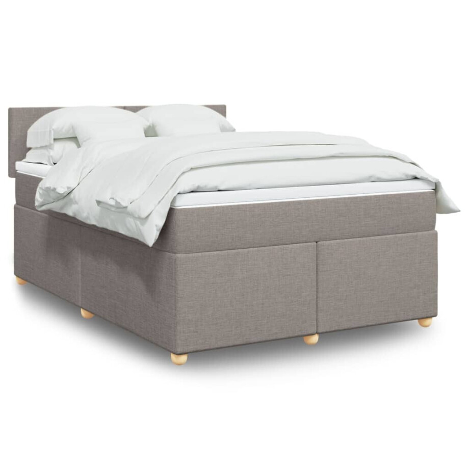 vidaXL Boxspring met matras stof taupe 140x190 cm afbeelding 1
