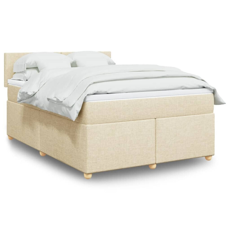 vidaXL Boxspring met matras stof crèmekleurig 160x200 cm afbeelding 1