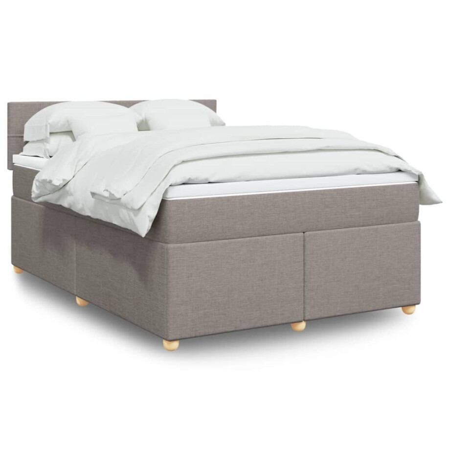 vidaXL Boxspring met matras stof taupe 160x200 cm afbeelding 1