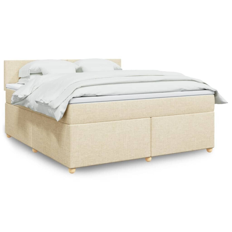 vidaXL Boxspring met matras stof crèmekleurig 180x200 cm afbeelding 1