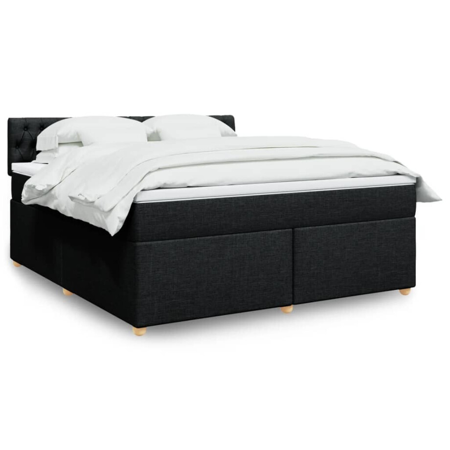 vidaXL Boxspring met matras stof zwart 180x200 cm vidaXL Boxspring met matras stof zwart 180x200 cm afbeelding 1