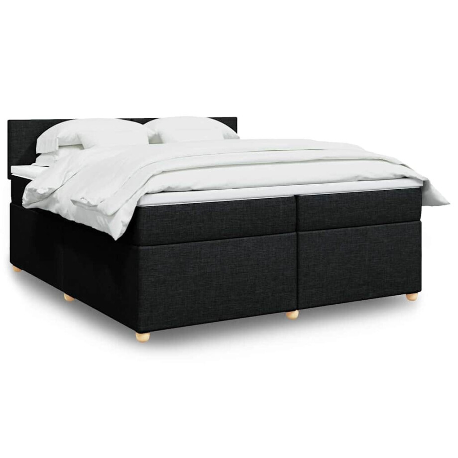 vidaXL Boxspring met matras stof zwart 200x200 cm vidaXL Boxspring met matras stof zwart 200x200 cm afbeelding 1