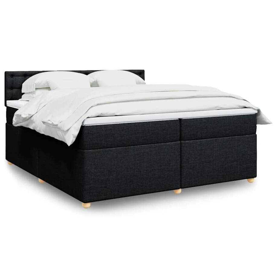 vidaXL Boxspring met matras stof zwart 200x200 cm vidaXL Boxspring met matras stof zwart 200x200 cm afbeelding 1