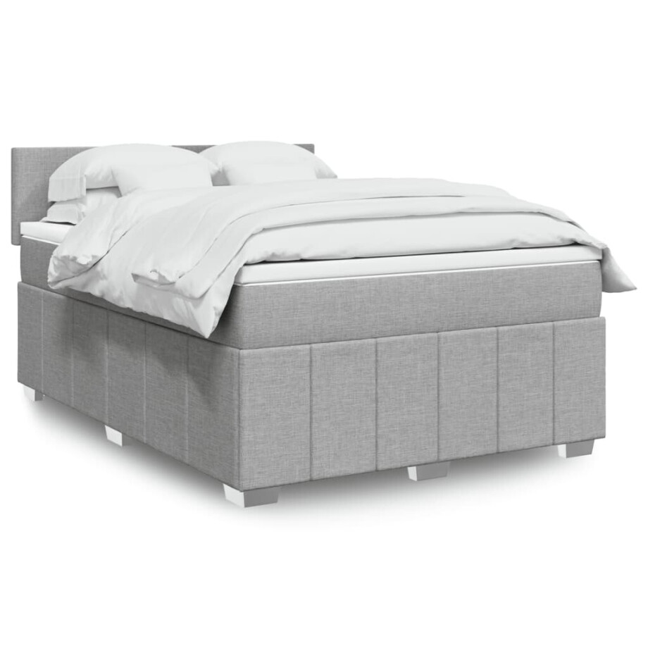 vidaXL Boxspring met matras stof lichtgrijs 140x200 cm vidaXL Boxspring met matras stof lichtgrijs 140x200 cm afbeelding 1