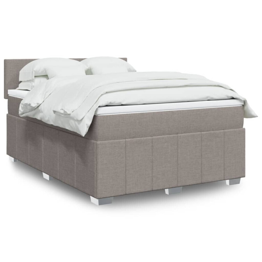 vidaXL Boxspring met matras stof taupe 140x200 cm vidaXL Boxspring met matras stof taupe 140x200 cm afbeelding 1