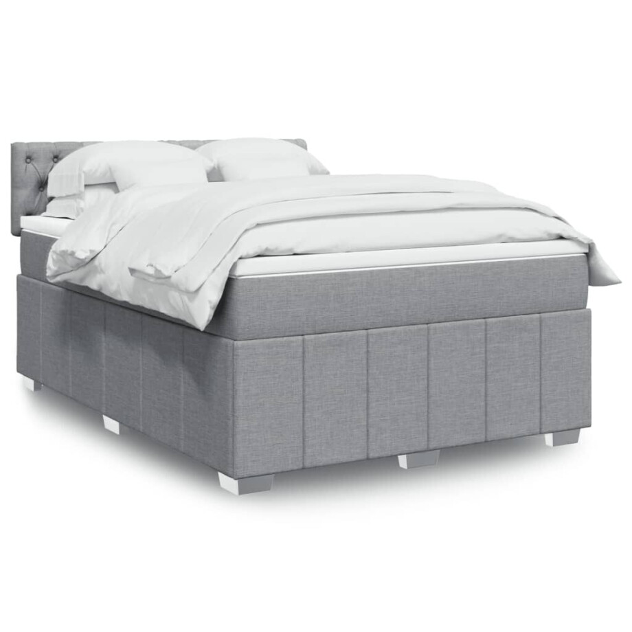 vidaXL Boxspring met matras stof lichtgrijs 140x200 cm vidaXL Boxspring met matras stof lichtgrijs 140x200 cm afbeelding 1