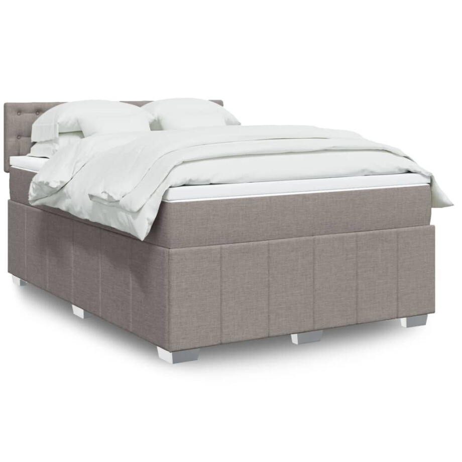 vidaXL Boxspring met matras stof taupe 140x200 cm vidaXL Boxspring met matras stof taupe 140x200 cm afbeelding 1