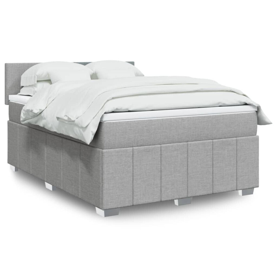 vidaXL Boxspring met matras stof lichtgrijs 160x200 cm vidaXL Boxspring met matras stof lichtgrijs 160x200 cm afbeelding 1