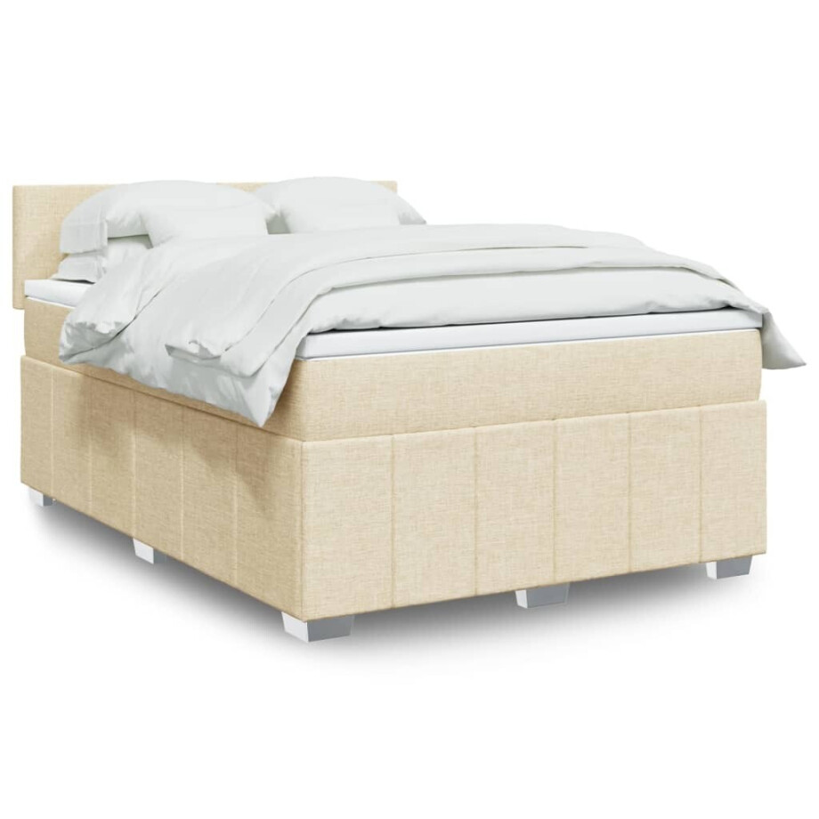 vidaXL Boxspring met matras stof crèmekleurig 160x200 cm afbeelding 1