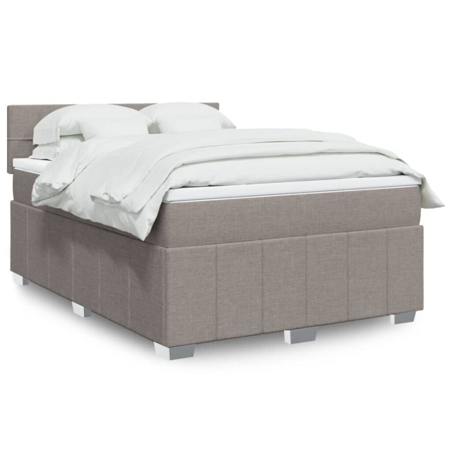 vidaXL Boxspring met matras stof taupe 160x200 cm vidaXL Boxspring met matras stof taupe 160x200 cm afbeelding 1