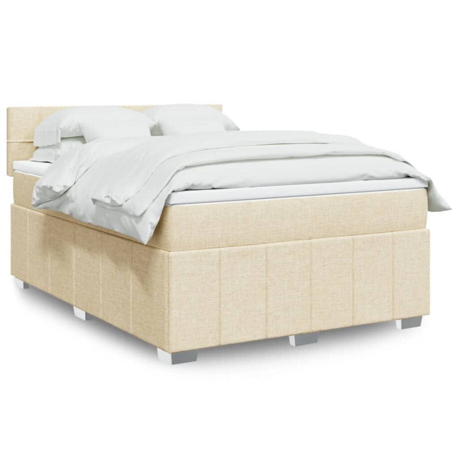 vidaXL Boxspring met matras stof crèmekleurig 160x200 cm afbeelding 1