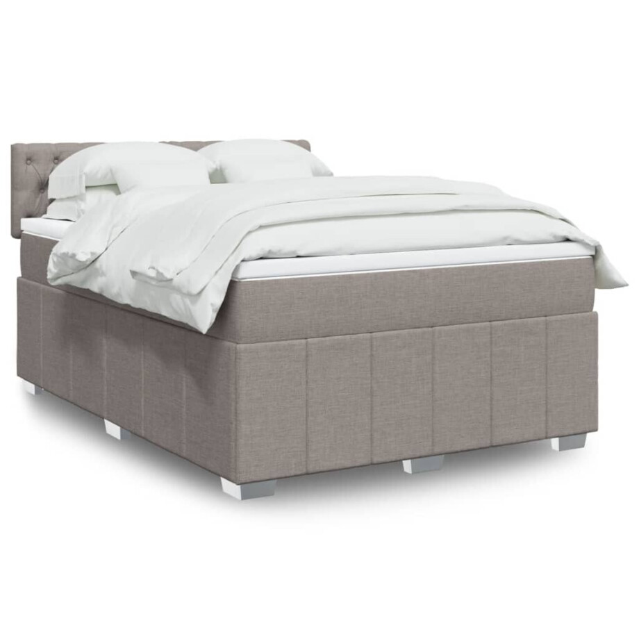 vidaXL Boxspring met matras stof taupe 160x200 cm vidaXL Boxspring met matras stof taupe 160x200 cm afbeelding 1