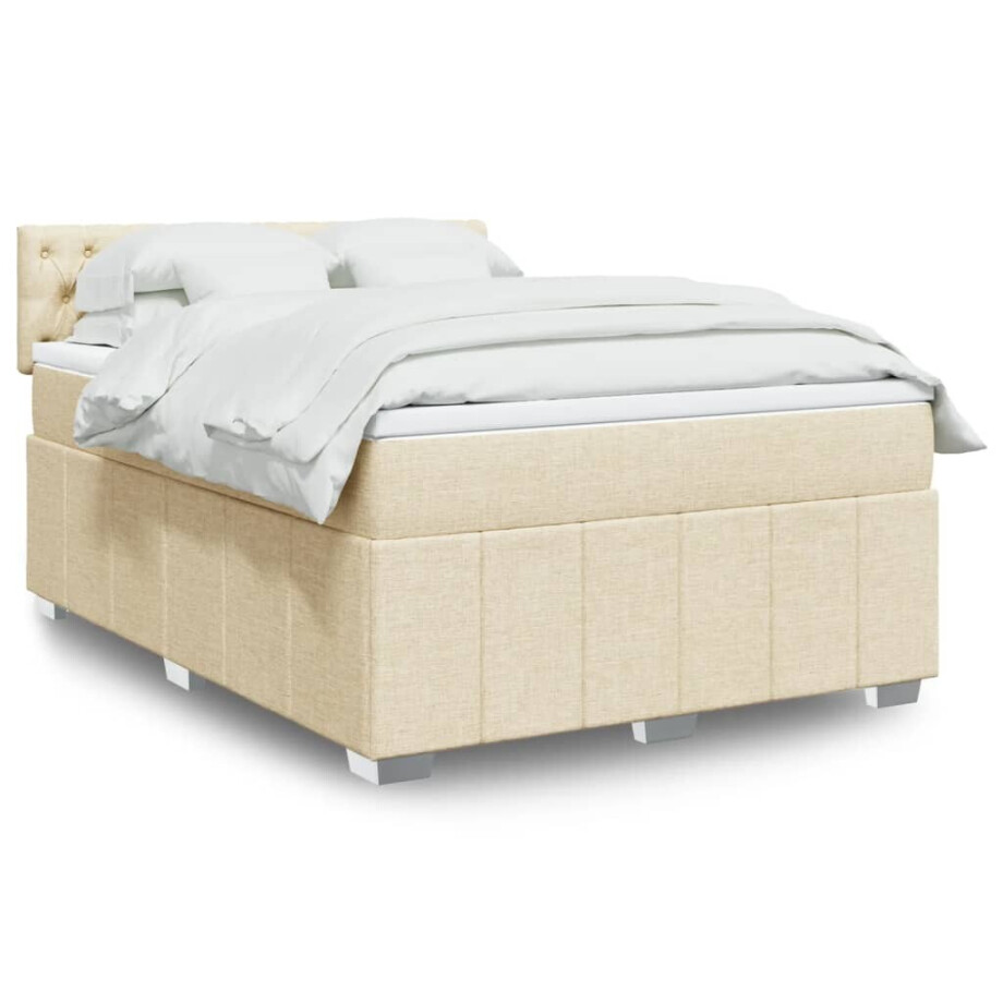 vidaXL Boxspring met matras stof crèmekleurig 160x200 cm vidaXL Boxspring met matras stof crèmekleurig 160x200 cm afbeelding 1