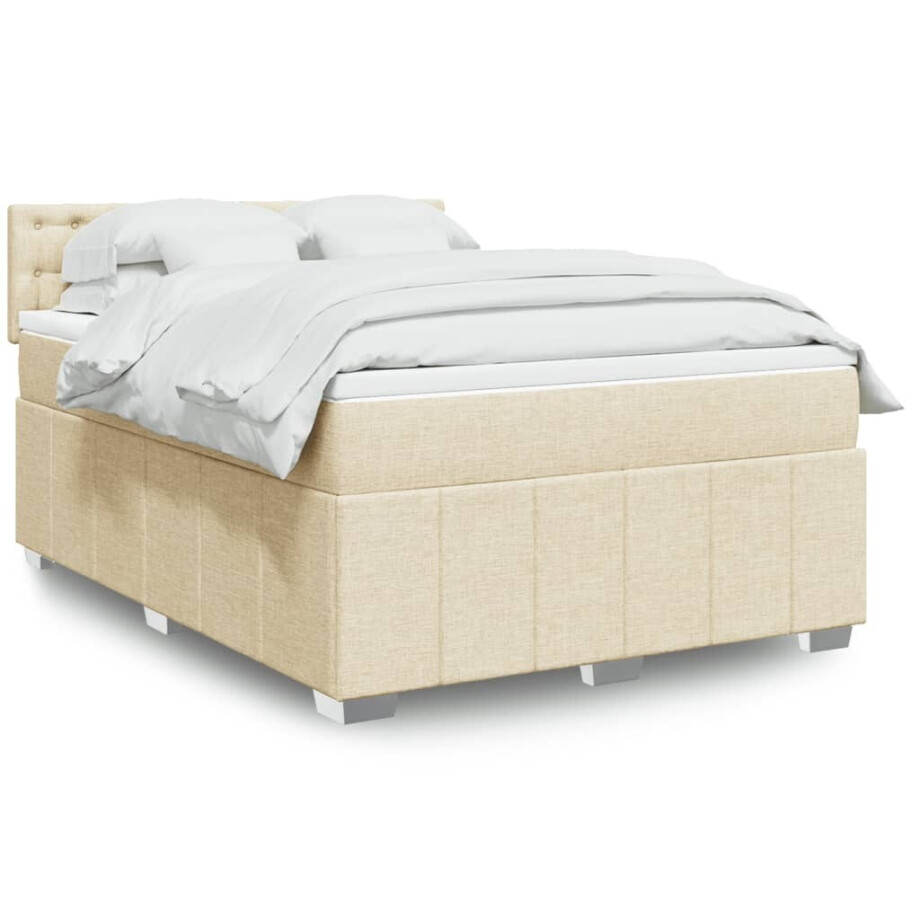 vidaXL Boxspring met matras stof crèmekleurig 160x200 cm vidaXL Boxspring met matras stof crèmekleurig 160x200 cm afbeelding 1