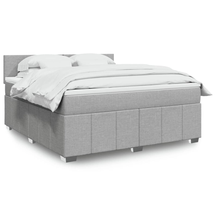 vidaXL Boxspring met matras stof lichtgrijs 180x200 cm vidaXL Boxspring met matras stof lichtgrijs 180x200 cm afbeelding 1