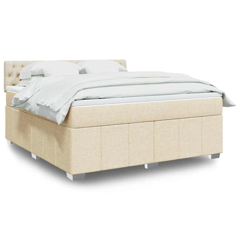 vidaXL Boxspring met matras stof crèmekleurig 180x200 cm vidaXL Boxspring met matras stof crèmekleurig 180x200 cm afbeelding 1