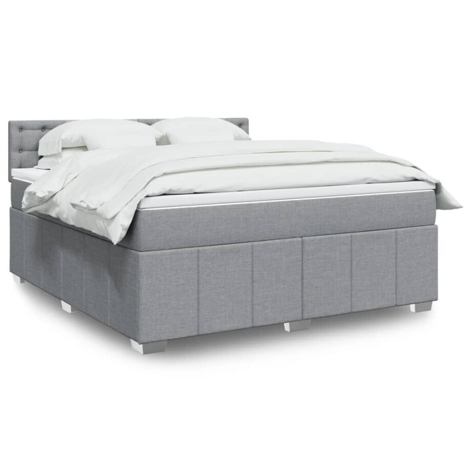 vidaXL Boxspring met matras stof lichtgrijs 180x200 cm afbeelding 1