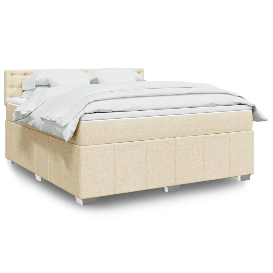 vidaXL Boxspring met matras stof crèmekleurig 180x200 cm vidaXL Boxspring met matras stof crèmekleurig 180x200 cm afbeelding 1