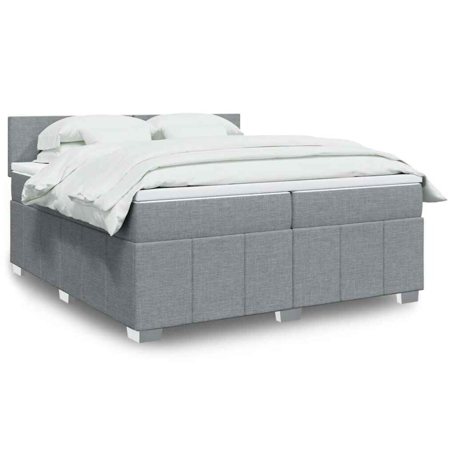 vidaXL Boxspring met matras stof lichtgrijs 200x200 cm vidaXL Boxspring met matras stof lichtgrijs 200x200 cm afbeelding 1