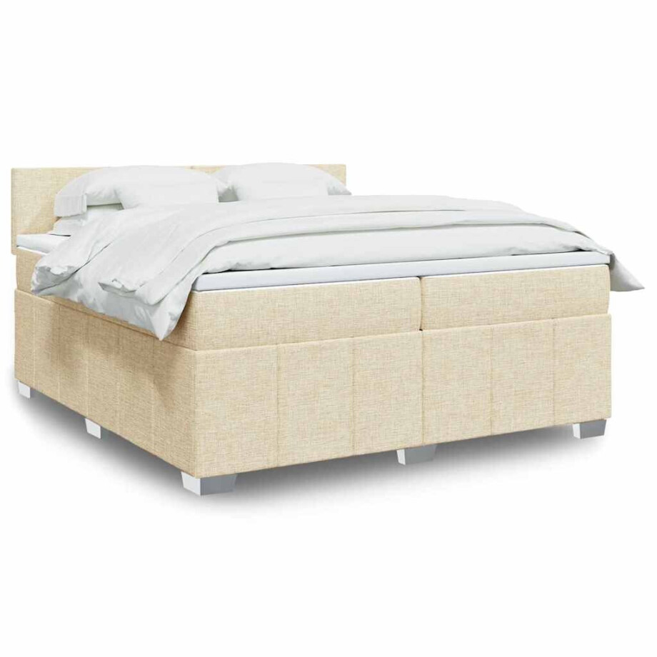 vidaXL Boxspring met matras stof crèmekleurig 200x200 cm afbeelding 1