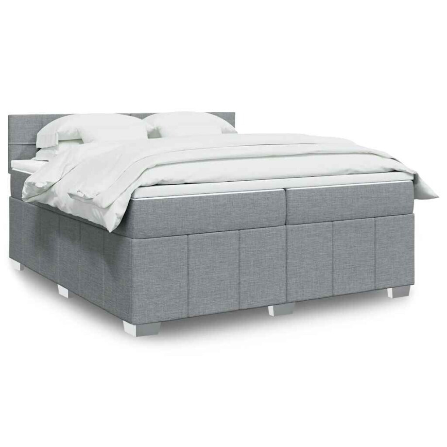 vidaXL Boxspring met matras stof lichtgrijs 200x200 cm vidaXL Boxspring met matras stof lichtgrijs 200x200 cm afbeelding 1