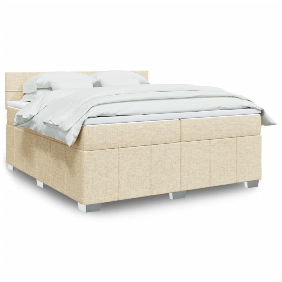 vidaXL Boxspring met matras stof crèmekleurig 200x200 cm afbeelding 1