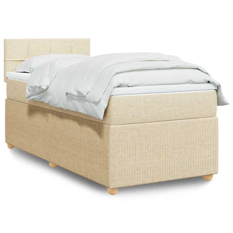 vidaXL Boxspring met matras stof crèmekleurig 90x190 cm afbeelding 1
