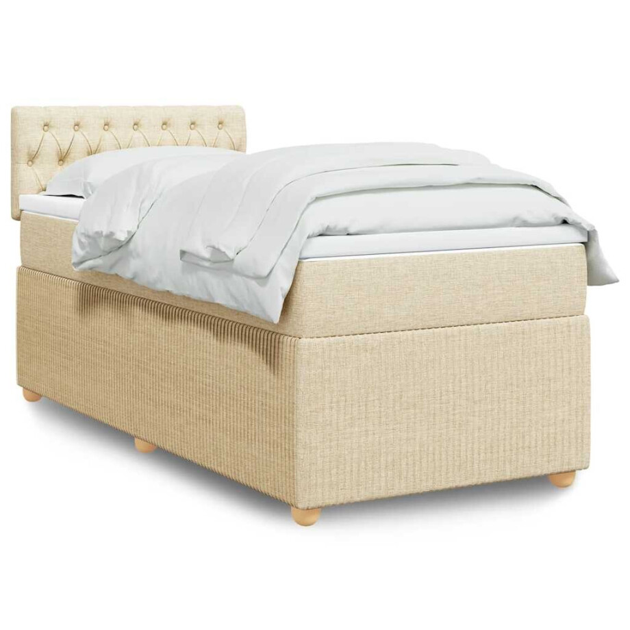 vidaXL Boxspring met matras stof crèmekleurig 90x190 cm vidaXL Boxspring met matras stof crèmekleurig 90x190 cm afbeelding 1