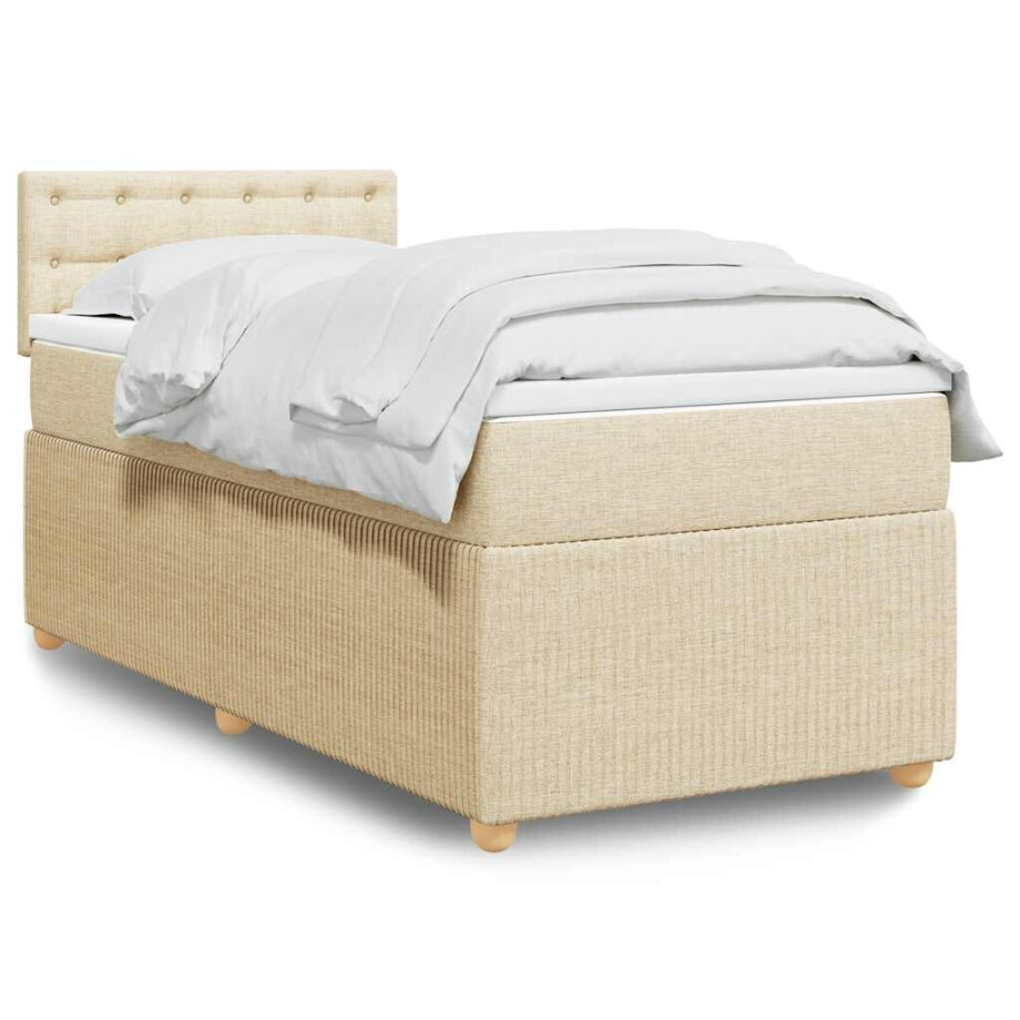 vidaXL Boxspring met matras stof crèmekleurig 90x190 cm afbeelding 1