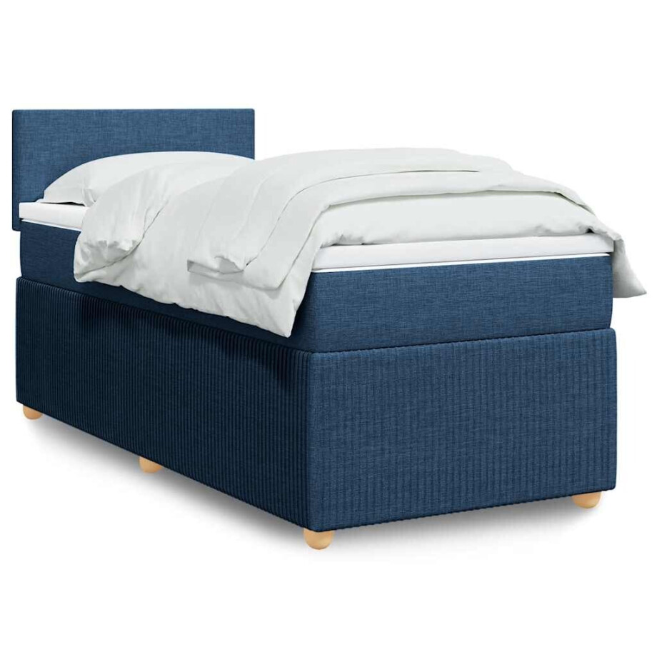 vidaXL Boxspring met matras stof blauw 90x200 cm vidaXL Boxspring met matras stof blauw 90x200 cm afbeelding 1