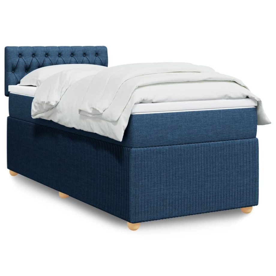 vidaXL Boxspring met matras stof blauw 90x200 cm afbeelding 1