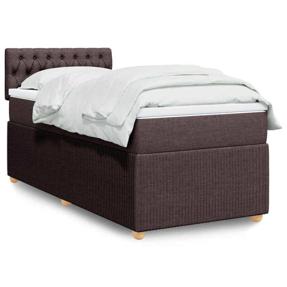 vidaXL Boxspring met matras stof donkerbruin 100x200 cm afbeelding 1