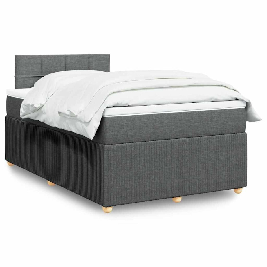 vidaXL Boxspring met matras stof donkergrijs 120x200 cm afbeelding 1