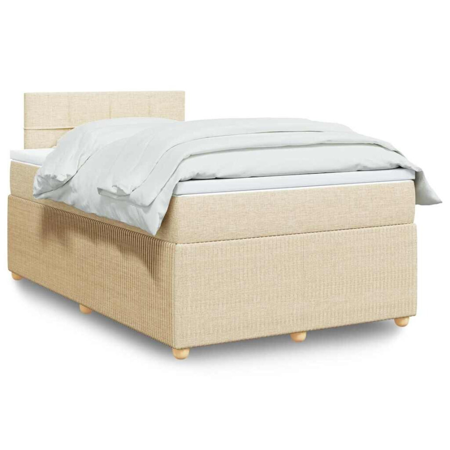 vidaXL Boxspring met matras stof crèmekleurig 120x200 cm vidaXL Boxspring met matras stof crèmekleurig 120x200 cm afbeelding 1