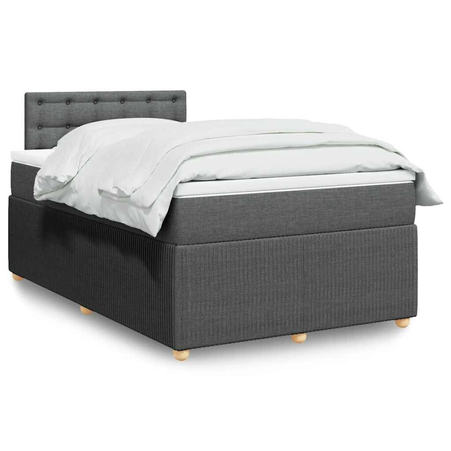vidaXL Boxspring met matras stof donkergrijs 120x200 cm afbeelding 1
