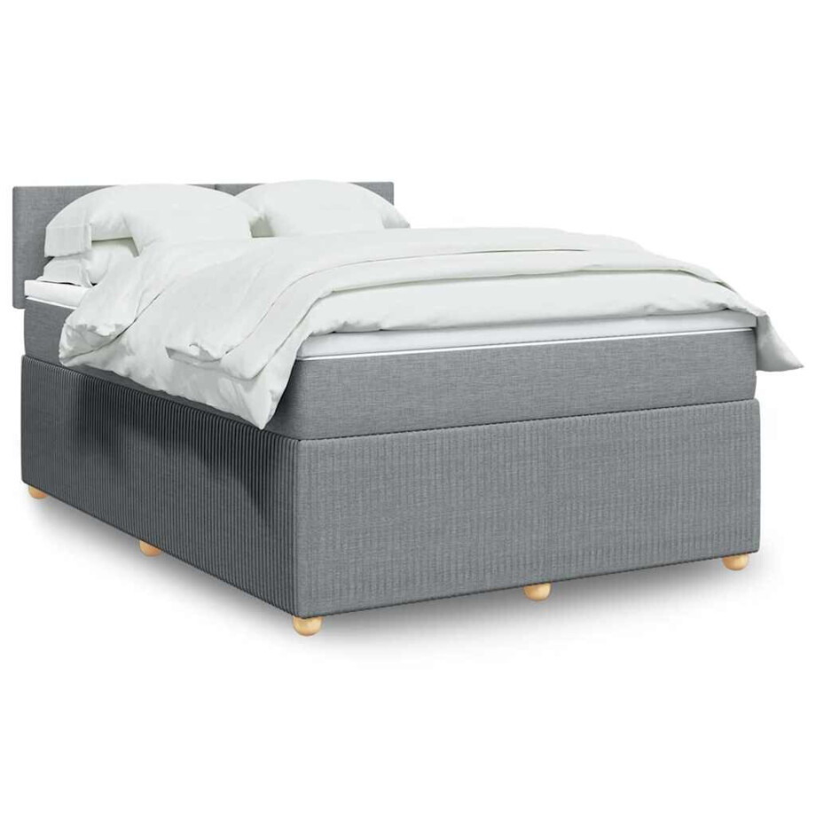 vidaXL Boxspring met matras stof lichtgrijs 140x190 cm vidaXL Boxspring met matras stof lichtgrijs 140x190 cm afbeelding 1