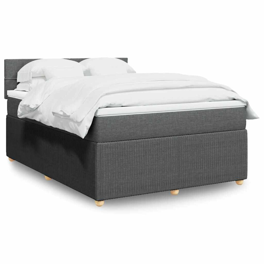 vidaXL Boxspring met matras stof donkergrijs 140x190 cm vidaXL Boxspring met matras stof donkergrijs 140x190 cm afbeelding 1