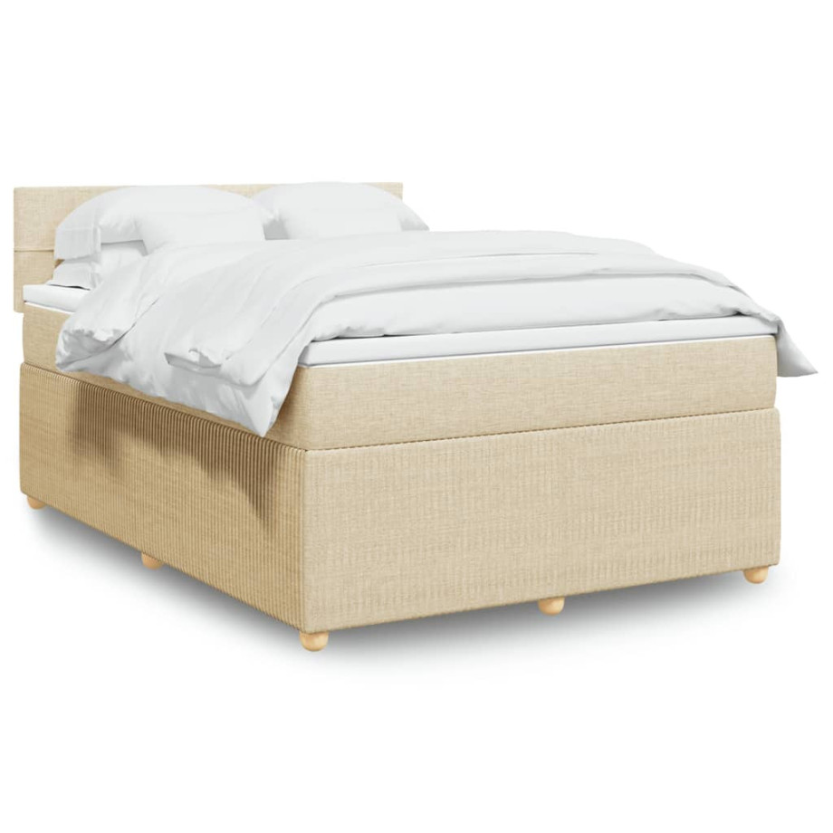 vidaXL Boxspring met matras stof crèmekleurig 140x190 cm afbeelding 1
