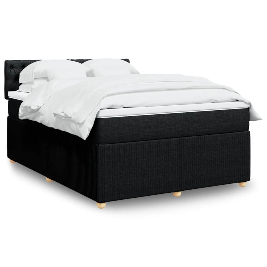 vidaXL Boxspring met matras stof zwart 140x190 cm afbeelding 1