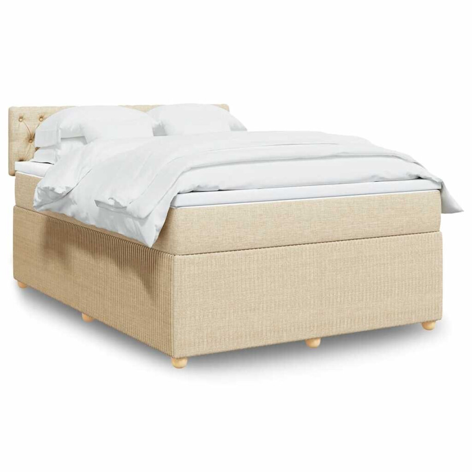 vidaXL Boxspring met matras stof crèmekleurig 140x190 cm afbeelding 1