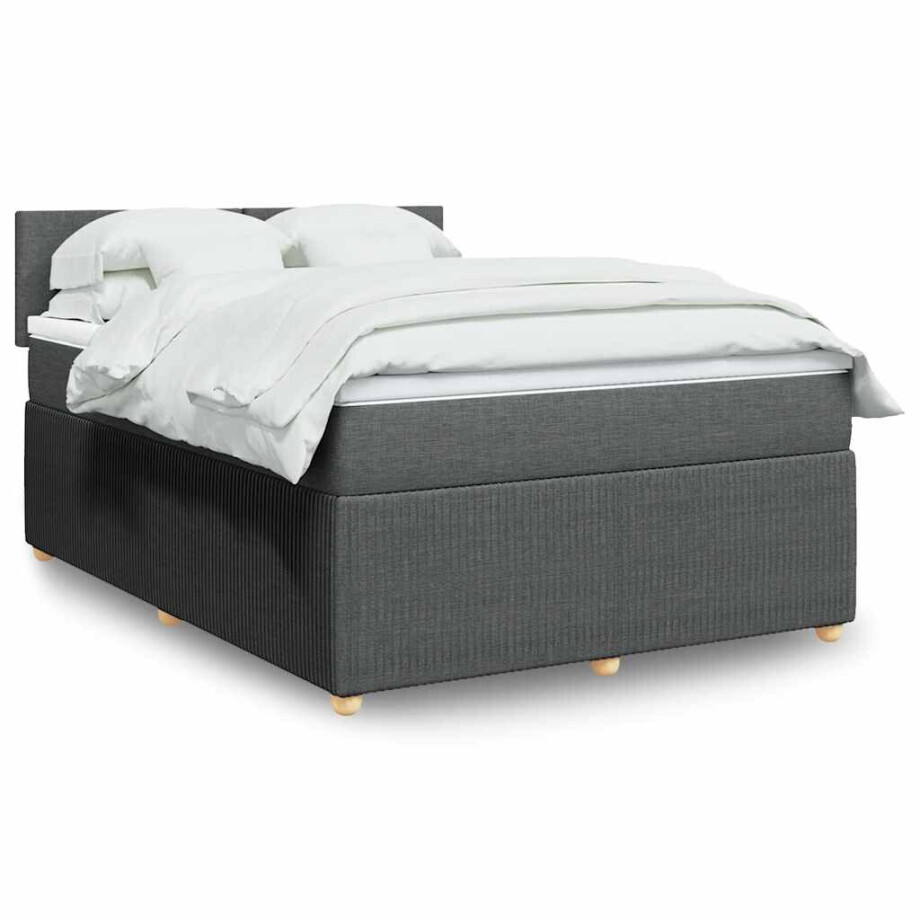 vidaXL Boxspring met matras stof donkergrijs 140x200 cm afbeelding 1