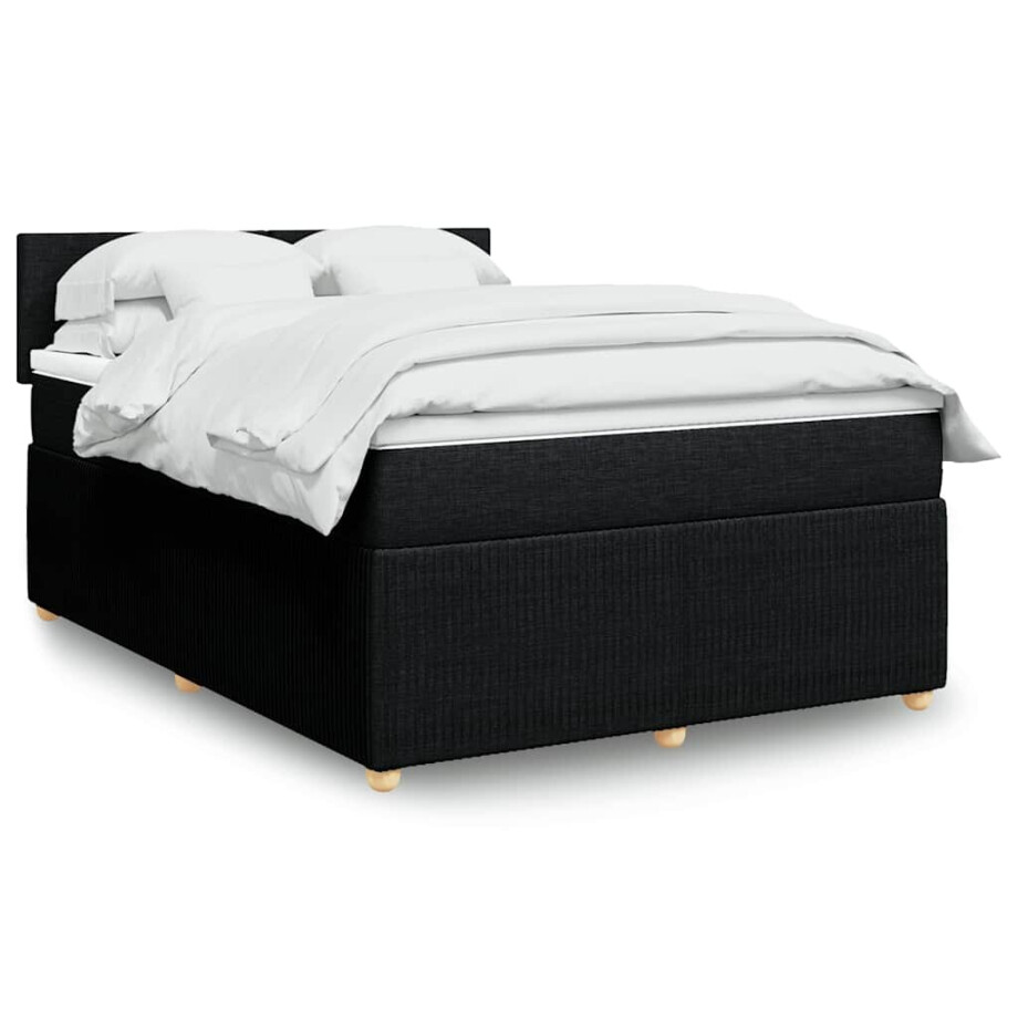 vidaXL Boxspring met matras stof zwart 140x200 cm afbeelding 1