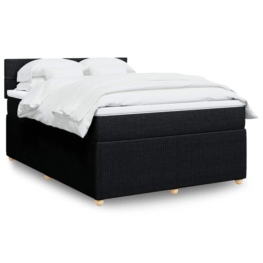 vidaXL Boxspring met matras stof zwart 140x200 cm vidaXL Boxspring met matras stof zwart 140x200 cm afbeelding 1