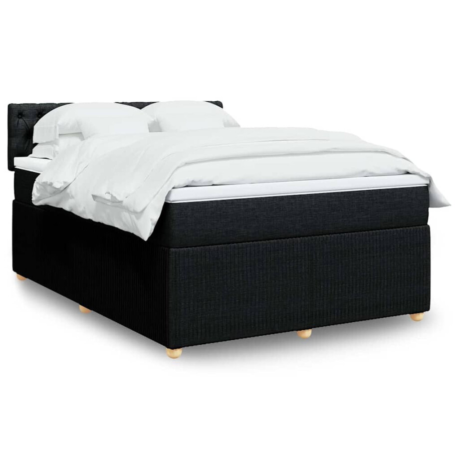 vidaXL Boxspring met matras stof zwart 140x200 cm vidaXL Boxspring met matras stof zwart 140x200 cm afbeelding 1