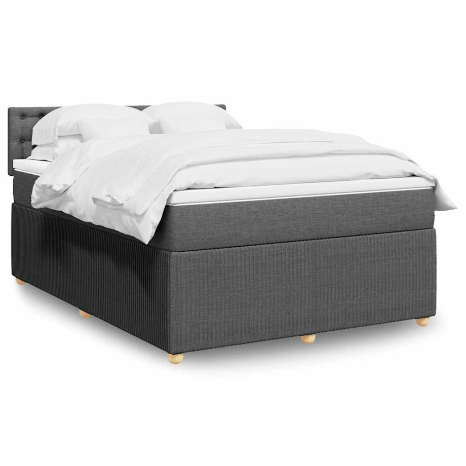 vidaXL Boxspring met matras stof donkergrijs 140x200 cm afbeelding 1